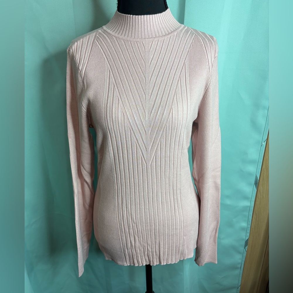 INC International Concepts Light Pink Ribbed Mock Neck Sweater